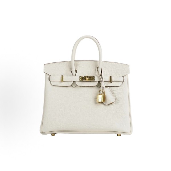 HERMES Birkin 25 Gold Buckle Women\'s 10 Craie Milkshake White